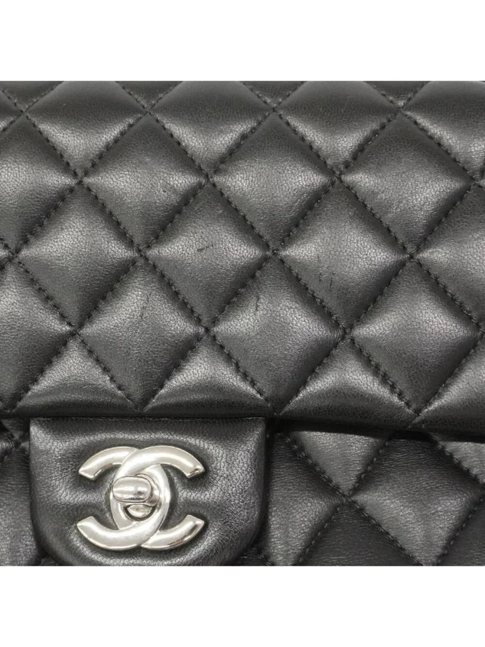 Chanel Shoulder Bag Quilted Lambskin Black Silver